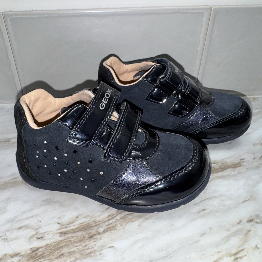 Geox Kaytan Navy Blue Suede First Steps Baby Shoes Rhinestones‎